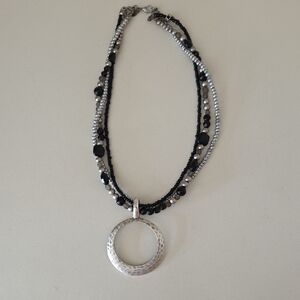 Premier Designs Black and Silver Layered Necklace